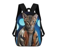 sinyumoney Stylish Cat in Leather Jacket -1 Backpack School Large School Backpack for Boys - Perfect for Travel, Work And Daily Use 17inch