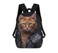 sinyumoney Stylish Cat in Leather Jacket -3 Rucksack Secondary Causal Travel High School Bags for Men, Women & Teenage Boys 17inch