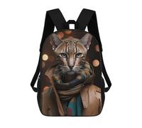 sinyumoney Stylish Cat in Leather Jacket 3D Printed Kids School Bag Rucksacks Children's School Fashion Casual Back Pack High Capacity Travel Book Bags Backpack for Kids 17inch