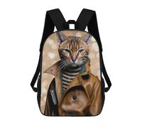 sinyumoney Stylish Cat in Leather Jacket Children's Backpack, Schoolbag Large Capacity Students Bookbag Rucksack Knapsack for Boys Girls Adults Teen 17inch