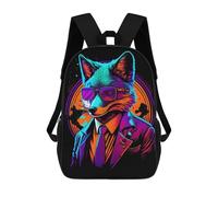 sinyumoney Stylish Fox in Suit Art Print 3D Printed School Bag Children's School Backpack Schoolbags Travel Backpacks Casual Fashion Bag for Kids School Students 17inch