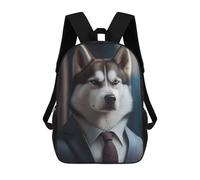 sinyumoney Stylish Husky in Suit Art Print Backpacks Kids School Backpack School Bag 3D Printed School Bag for Boys Elementary And Middle School Students 17inch