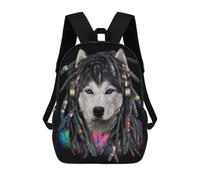 sinyumoney Stylish Husky with Headphones Kids School Backpack 3D Printed Backpacks Fashion School Bag Rucksacks for Boys Elementary And Middle School Students 17inch