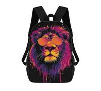 sinyumoney Stylish Lion Sunglasses Art Print Backpacks, Kids Backpack Student School Bag 3D Printed Travel Backpacks Fashion Accessory Backpack Children Waterproof School Bags 17inch