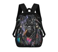 sinyumoney Stylish Pug with Headphones School Bag 3D Printed Children's School Backpack Casual Fashion Travel Backpacks for Kids School Students 17inch