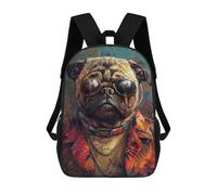 sinyumoney Stylish Pug with Sunglasses Backpacks, Kids Backpack Student School Bag 3D Printed Travel Backpacks Fashion Accessory Backpack Children Waterproof School Bags 17inch