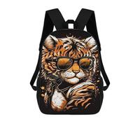 sinyumoney Stylish Tiger with Sunglasses Backpacks 3D Printed Kids School Backpack School Bag Fashion Rucksacks for Boys Elementary And Middle School Students 17inch