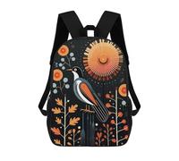 sinyumoney Stylized Bird Dark Floral Backpacks Kids School Backpack Fashion School Bag 3D Printed School Bag for Boys Elementary And Middle School Students 17inch