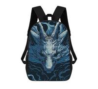 sinyumoney Stylized Blue Wolf Head Illustration 3D Printed Children's School Backpack for Kids High Capacity Travel Rucksacks Book Bags Kids School Bag Back Pack 17inch