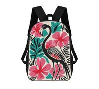 sinyumoney Stylized Flamingo with Tropical Floral Background 3D Printed 17 Inch School Backpack Casual Children's Backpacks 3D Printed for Boys Elementary And Middle