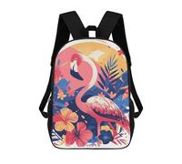 sinyumoney Stylized Flamingo with Tropical Floral Background 3D Printed Children's School Backpack for Kids High Capacity Travel Rucksacks 17 Inch Book Bags Kids