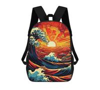 sinyumoney Stylized Ocean Waves at Sunset 3D Printed Children's School Backpack for Kids High Capacity Travel Rucksacks Book Bags Kids School Bag Back Pack 17inch