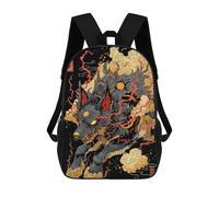 sinyumoney Stylized Wolf Illustration with Japanese Elements Rucksacks 3D Printed Children Backpacks Fashion Casual Daypack Cute Travel Bags Outdoor Casual Daypack for Boy And Girl 17inch