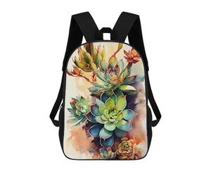 sinyumoney Succulents Watercolor Art Kids Backpack,School Backpack Kids School Bag 3D Printed Cartoon Large Capacity Backpack for Kids Boys And Girls 17inch