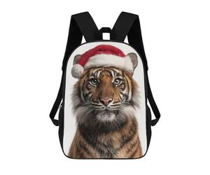 sinyumoney Sumatran Tiger Wearing Santa Hat Rucksack Large School Backpack for Boys - Perfect for Travel, Work And Daily Use 17inch