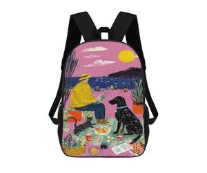 sinyumoney Summer Picnic with Pets School Bags Fashion Stationery Backpack Waterproof Casual Daypacks for Men, Women & Teenage Boys 17inch
