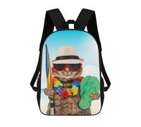 sinyumoney Summer Vacation Cats Beach Backpacks Kids Student Schoolbag 3D Printed Backpacks Elementary And Middle School Students Backpacks for Boys Girls 17inch