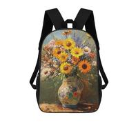 sinyumoney Sunflower Bouquet Oil Painting Kids Backpack,School Backpack Kids School Bag 3D Printed Cartoon Large Capacity Backpack for Kids Boys And Girls 17inch