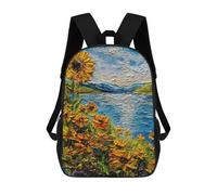 sinyumoney Sunflower Field by The Lake Painting Children's Backpack, 17 Inch 3D Printed School Backpack, Backpack Cartoon Adjustable School Bag for Primary School
