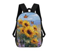 sinyumoney Sunflower Field with Butterflies-5 Kids Backpack, Backpack School Bag, Backpacks Kids School 3D Printed School Bags for Elementary And Middle School Students Teens Birthday Gift 17inch
