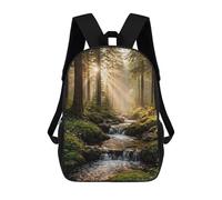 sinyumoney Sunlit Forest Stream 3D Printed 17 Inch School Backpack Casual Children's Backpacks 3D Printed for Boys Elementary And Middle