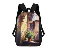 sinyumoney Sunlit Window with Flowers Fashion Student School Backpack Suitable for Boys Girls Kids Casual Outdoor Travel Essential Daypack 17inch