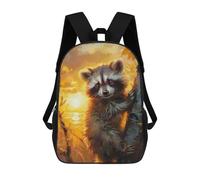 sinyumoney Sunrise Raccoon Backpacks Kids Student Schoolbag,3D Printed Backpacks,Elementary And Middle School Students Backpacks for Boys Girls 17inch