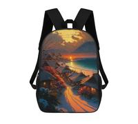 sinyumoney Sunset Beach Village Pathway 3D Printed Children's School Backpack for Kids Travel Rucksacks Book Bags Kids School Bag 17inch