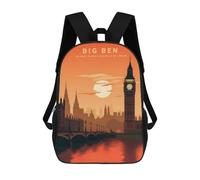 sinyumoney Sunset Big Ben Children's Backpack, 3D Printed School Backpack, Backpack for Boys Girls, Adjustable School Bag for Primary School 17inch