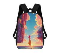 sinyumoney Sunset Cityscape with Woman in Yellow Dress Print Children's Backpack School Bag for Adult And Kids Travel Daypack 17inch