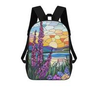 sinyumoney Sunset Landscape with Flowers 3D Printed Children's School Backpack for Kids High Capacity Travel Rucksacks Book Bags Kids School Bag Back Pack 17inch