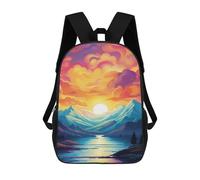 sinyumoney Sunset Mountain Lake Landscape 17inch School Bag 3D Printed Children's School Backpack Casual Fashion Travel Backpacks for Kids School Students