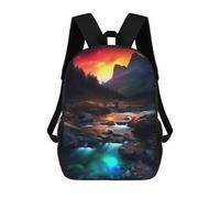 sinyumoney Sunset Mountain Stream Rucksacks 3D Printed Children Backpacks Fashion Casual Daypack Cute Travel Bags Outdoor Casual Daypack for Boy And Girl 17inch