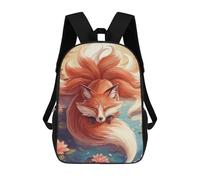 sinyumoney Sunset Nine Tailed Fox 17 Inch School Bag Backpack Teen Schoolbag 3D Printing Adjustable Schoolbag Fashion Pocket Bag for Kids Boys Girls Students
