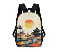sinyumoney Sunset over Asian Cityscape Children's School Backpack 3D Printed for Kids Travel Rucksacks Book Bags Kids School Bag 17inch