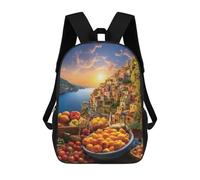 sinyumoney Sunset Over Coastal Town with Fresh Produce Backpacks 3D Printed School Bag Casual Kids Fashion School Bag for Boys Middle School Students School 17inch