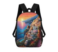 sinyumoney Sunset Over Coastal Village Backpacks, Kids Backpack Student School Bag 3D Printed Travel Backpacks Fashion Accessory Backpack Children Waterproof School Bags 17inch