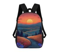 sinyumoney Sunset Over Rolling Hills 3D Printed 17inch School Bag Children's School Backpack Travel Backpacks Casual Fashion Bag for Kids School Students