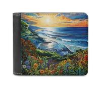 sinyumoney Sunset Over The Ocean -1 3D Print PU Leather Men's Wallet Holds Bills Credit Slots Note Section Slim Elegant Wallets Everyday Use 11.7cm*9.5cm
