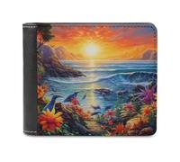 sinyumoney Sunset Over The Ocean 3D Print Men's Wallet Credit Card Slots Banknote Compartments Minimalist Style Leather Wallet Youth Guys 11.7cm*9.5cm