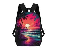 sinyumoney Sunset Palm Beachscape 3D Printed Children's School Backpack for Kids High Capacity Travel Rucksacks Book Bags Kids School Bag Back Pack 17inch