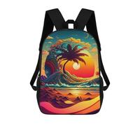 sinyumoney Sunset Palm Island Kids Backpack,School Backpack Kids School Bag 3D Printed Cartoon Large Capacity Backpack for Kids Boys And Girls 17inch