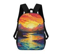 sinyumoney Sunset River Landscape School Backpack for Girls 17inch Casual Daypack Lightweight Rucksack Boy Girl Backpack for Middle School Students