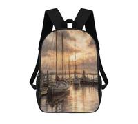 sinyumoney Sunset Serenity Dockside Reflections Rucksacks 3D Printed Children Backpacks Fashion Casual Daypack Cute Travel Bags Outdoor Casual Daypack for Boy And Girl 17inch