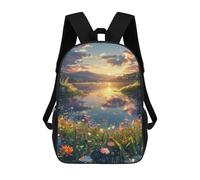 sinyumoney Sunset Serenity Lake Flowers Children's Backpacks School Backpack 3D Printed for Kids Travel Rucksacks Book Bags Kids 17inch School Bag