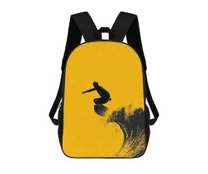 sinyumoney Surfer Silhouette - Bold Wave on Yellow Children’s Backpack Girls Boys, Rucksack Bag, Daypack, Primary School, Perfect for Back to Kids School Or PE, Gifts And Travel 17inch