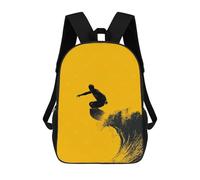 sinyumoney Surfer Silhouette - Bold Wave on Yellow Children's School Backpack 3D Printed for Kids Travel Rucksacks Book Bags Kids School Bag 17inch
