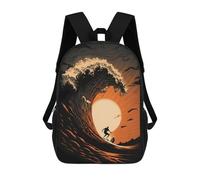 sinyumoney Surfer Sunset Drawing Children's School Backpack 3D Printed for Kids Travel Rucksacks Book Bags for Boys Elementary School Students 17inch