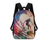 sinyumoney Surfer Watercolor Art Kids Backpack, Kids School Bag 3D Printed School Backpacks for Boys And Teenager School Students 17inch