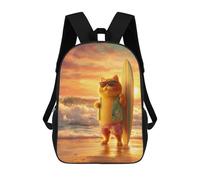 sinyumoney Surfing Cat Sunset Beach School Backpack High Secondary School Bags Casual Backpack for Girl, Teen Girls 17inch